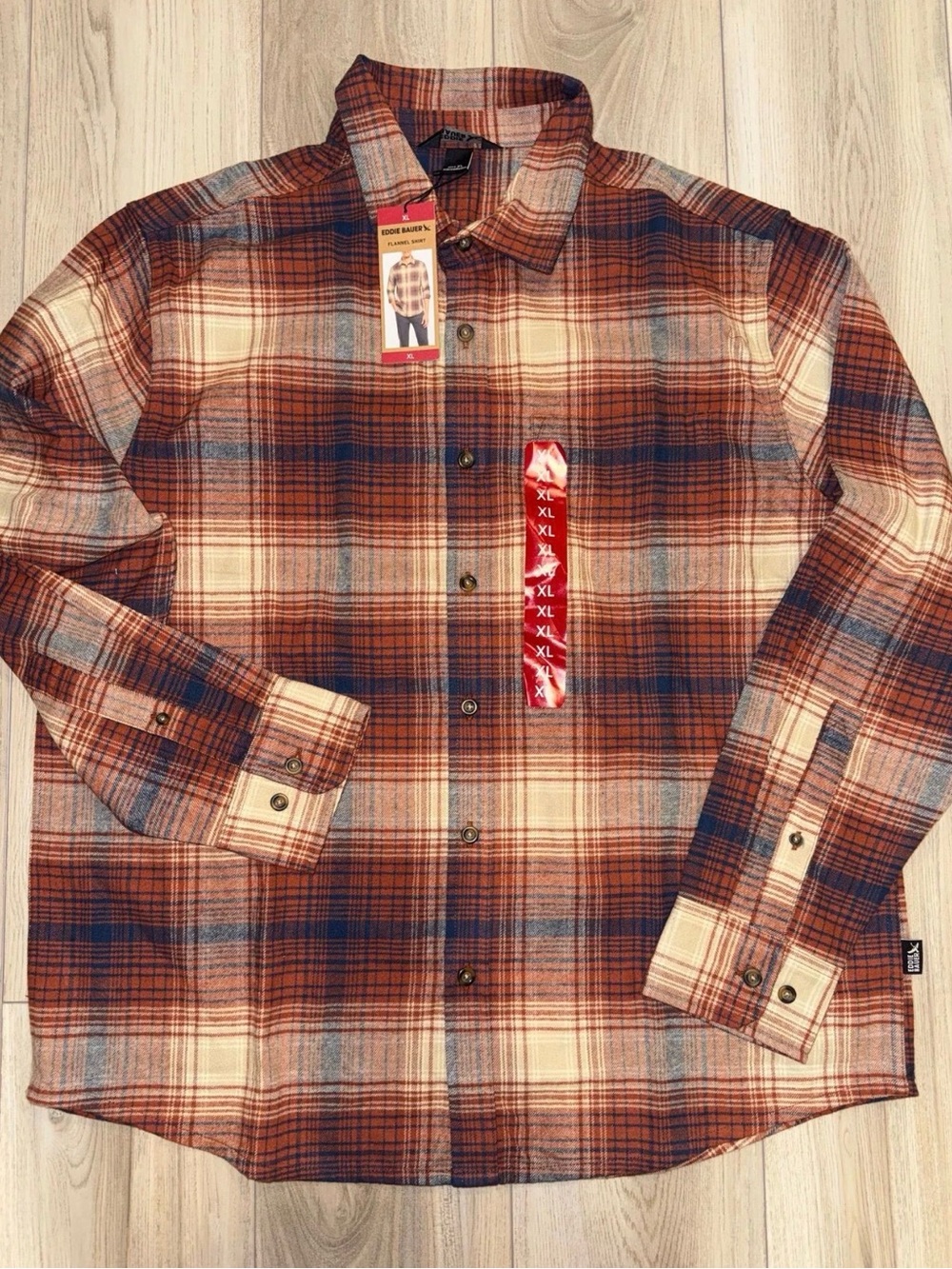 Eddie Bauer Plaid Shirt Jacket - Brown, Navy, Cream